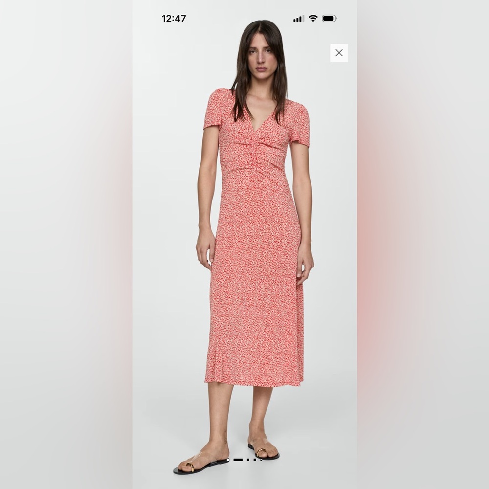 Mango Floral Red Midi Dress